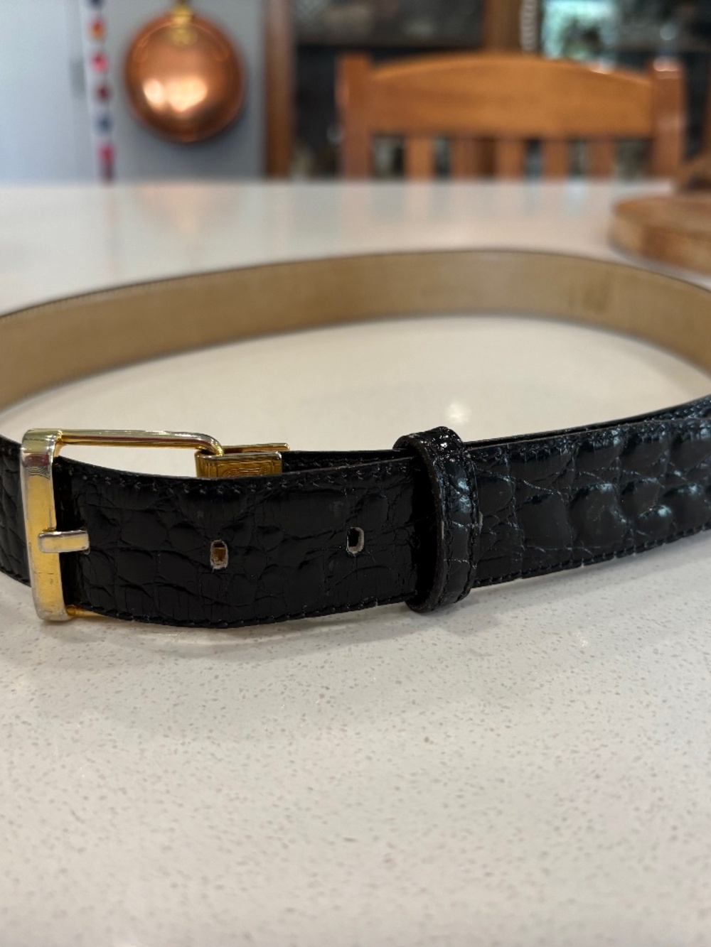 Vintage L'Aiglon Black Crocodile Embossed Leather Belt